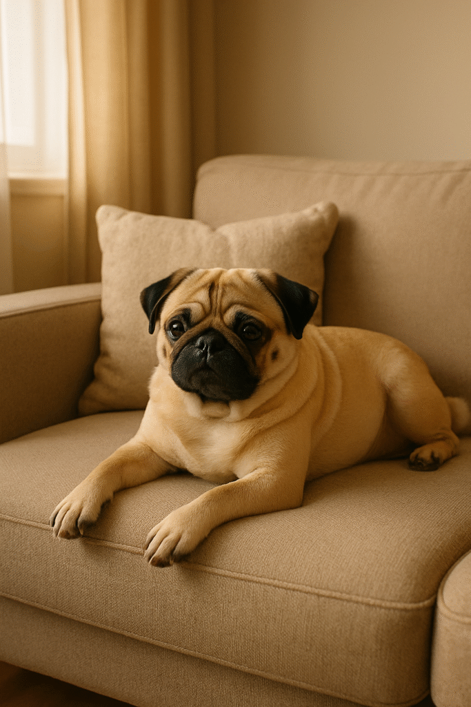 A imagem atual não possui texto alternativo. O nome do arquivo é: Pug-sentado-no-sofa.png