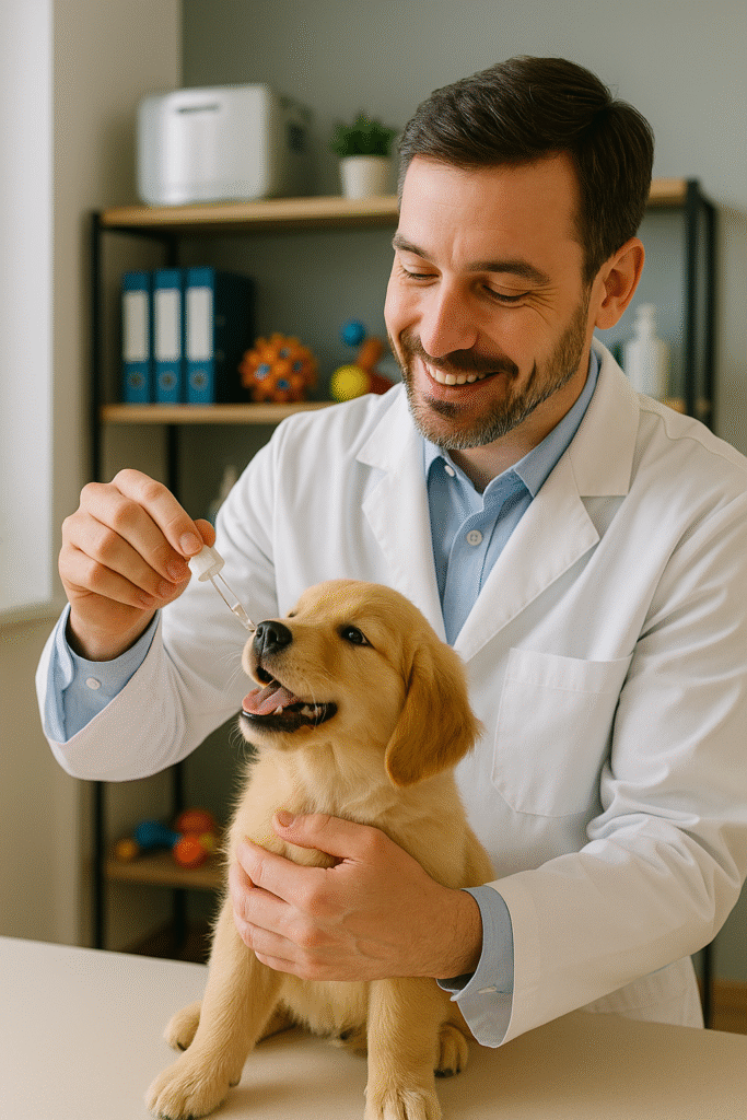 A imagem atual não possui texto alternativo. O nome do arquivo é: Veterinario-dando-remedio.png